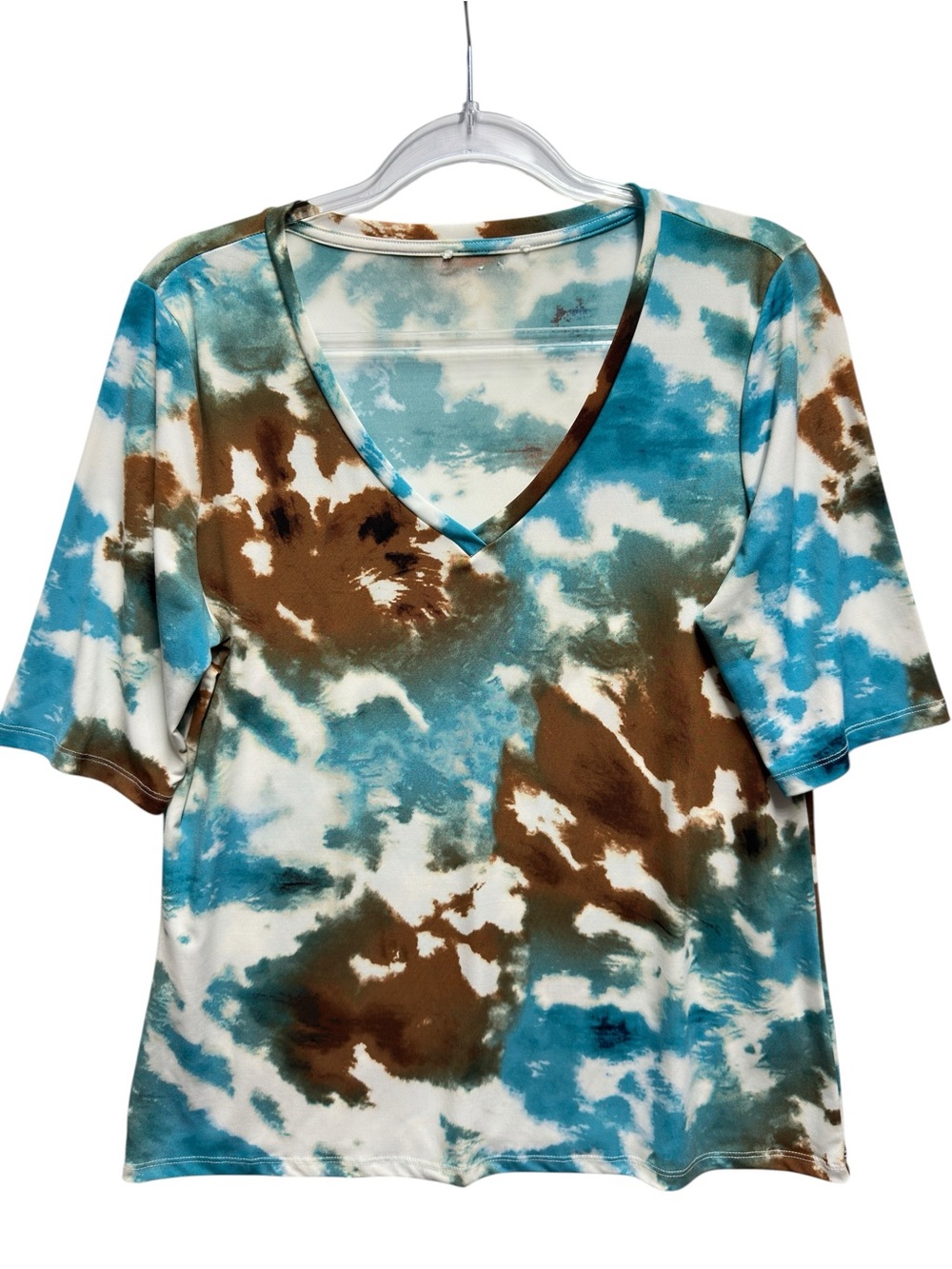 Tuxedo Silky Ponte Liquid Knit Tie Dye Top Blouse